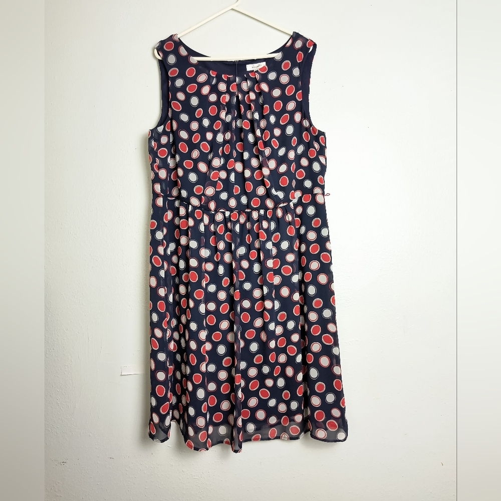 Dress Barn Boatneck Knee Length Dress Size 18 Navy Dots Self/Lining Casual